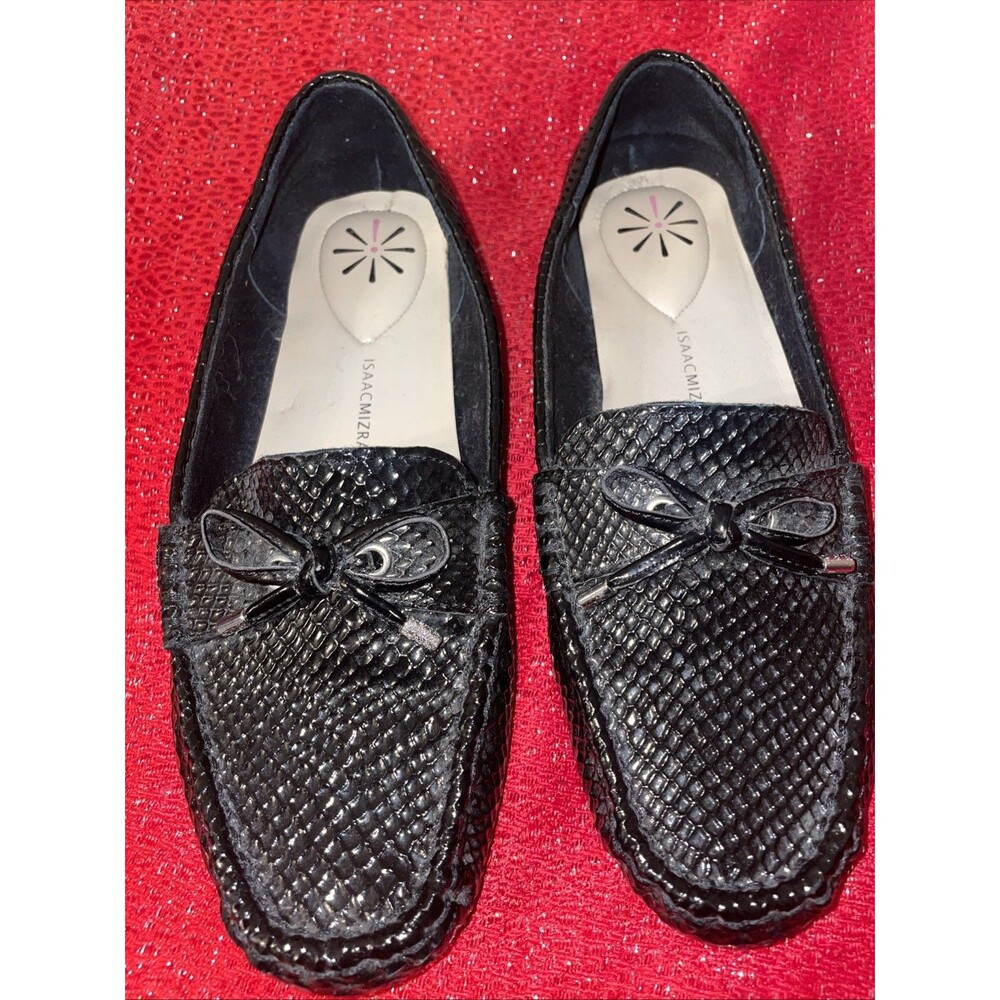Womens sz 9W Embossed Leather Black Slip On Flats Loafers Shoes ISAAC MIZRAHI